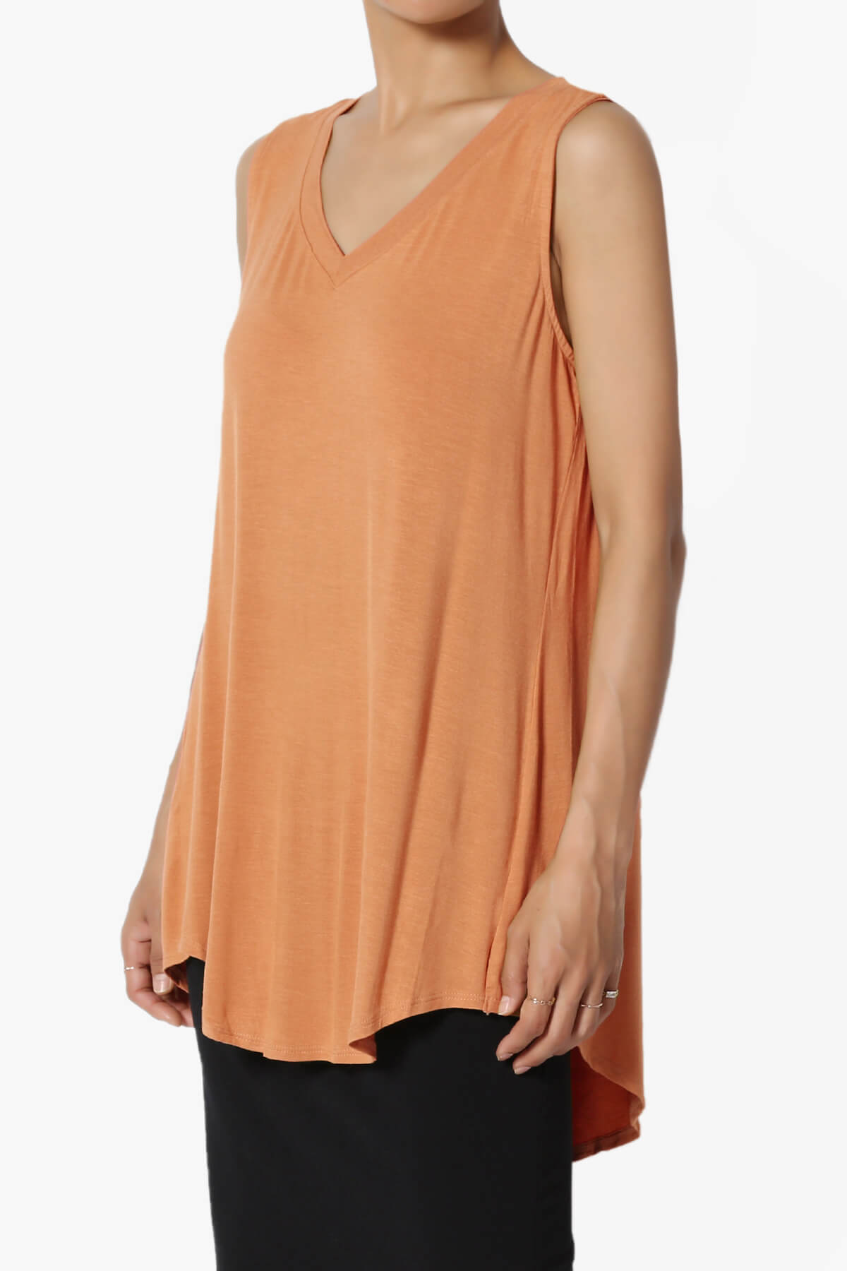 Myles Sleeveless V-Neck Luxe Jersey Top BUTTER ORANGE_3