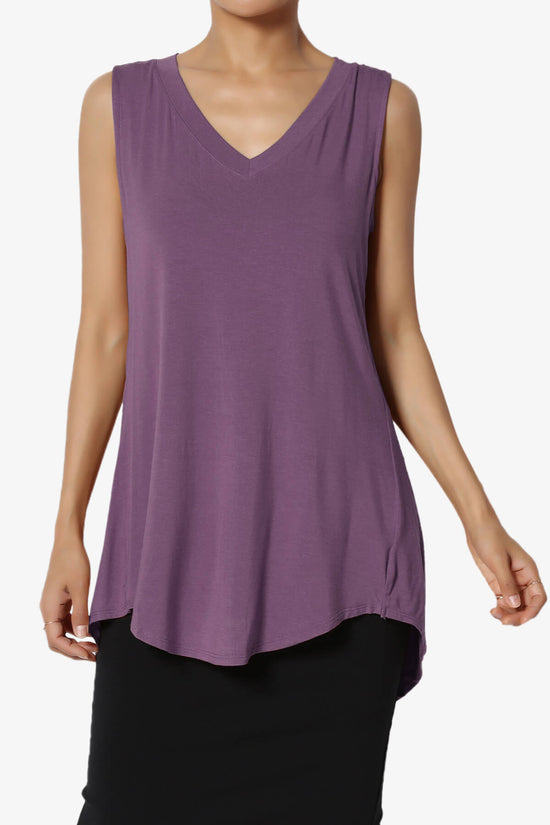Myles Sleeveless V-Neck Luxe Jersey Top DUSTY PLUM_1