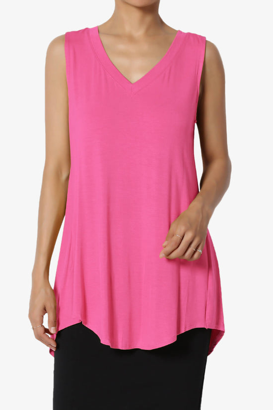Myles Sleeveless V-Neck Luxe Jersey Top FUCHSIA_1
