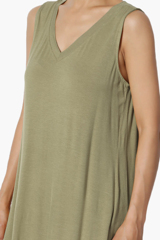 Myles Sleeveless V-Neck Luxe Jersey Top KHAKI GREEN_5