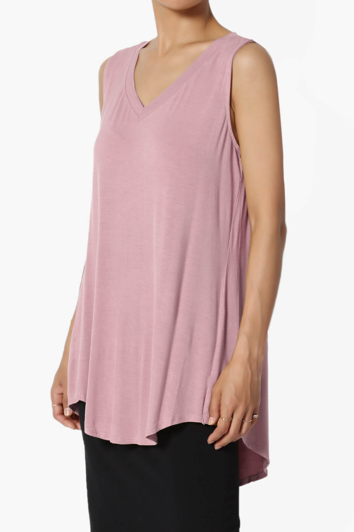Myles Sleeveless V-Neck Luxe Jersey Top LIGHT ROSE_3