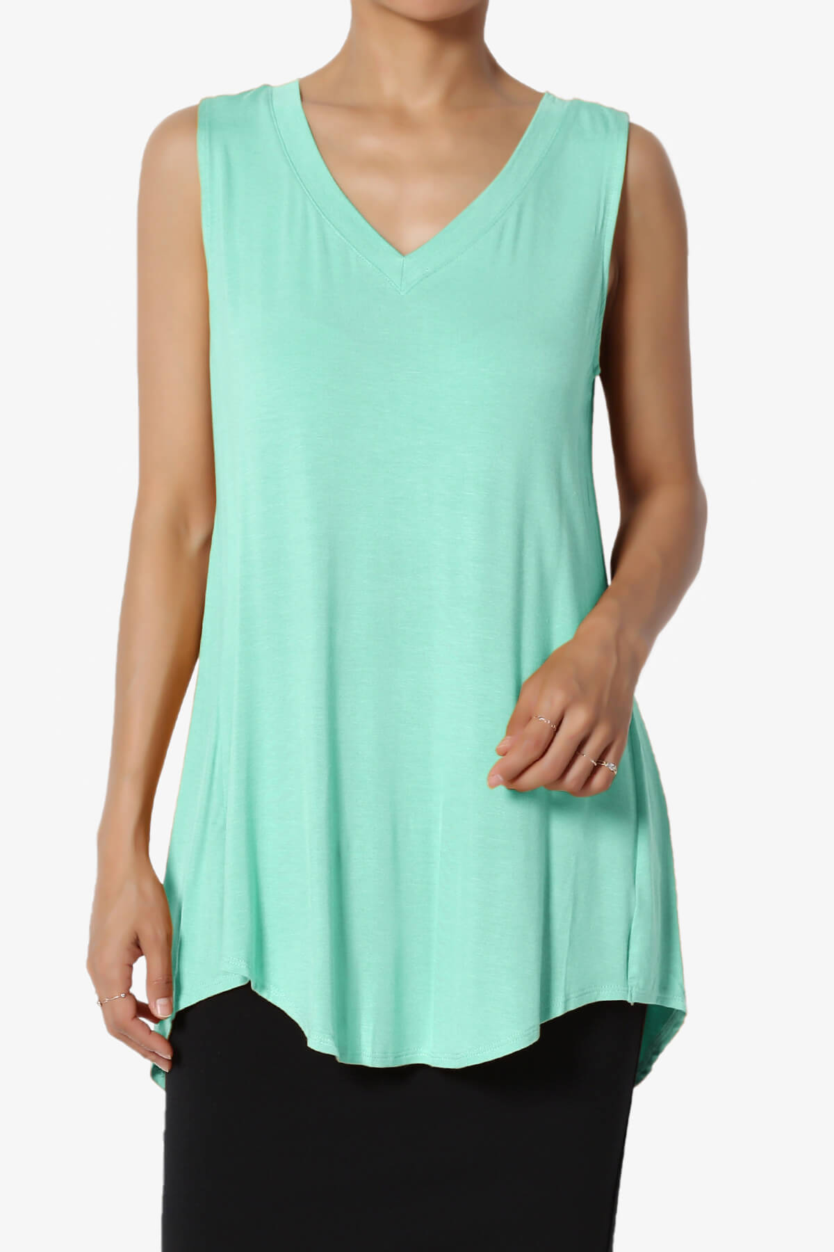 Myles Sleeveless V-Neck Luxe Jersey Top MINT_1