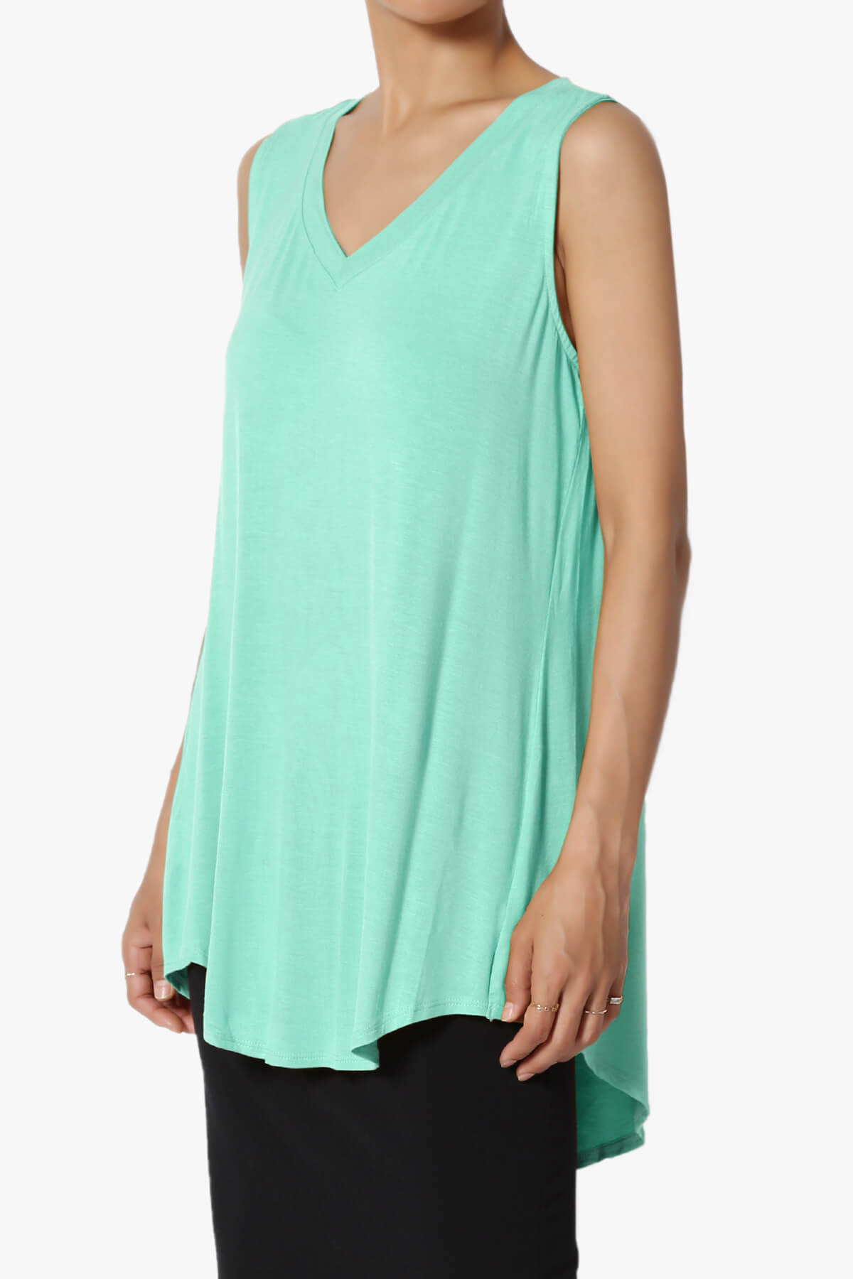 Myles Sleeveless V-Neck Luxe Jersey Top MINT_3