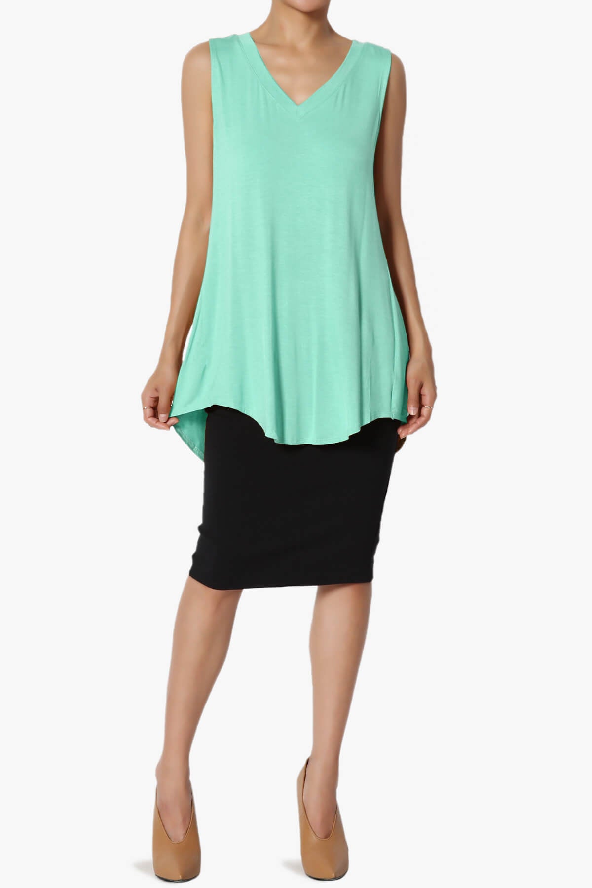 Myles Sleeveless V-Neck Luxe Jersey Top MINT_6