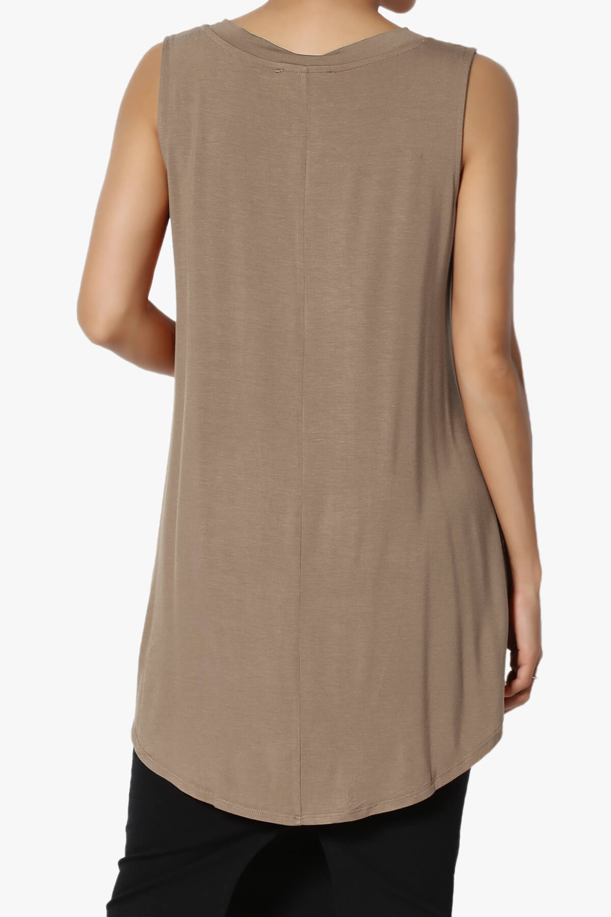 Myles Sleeveless V-Neck Luxe Jersey Top MOCHA_2