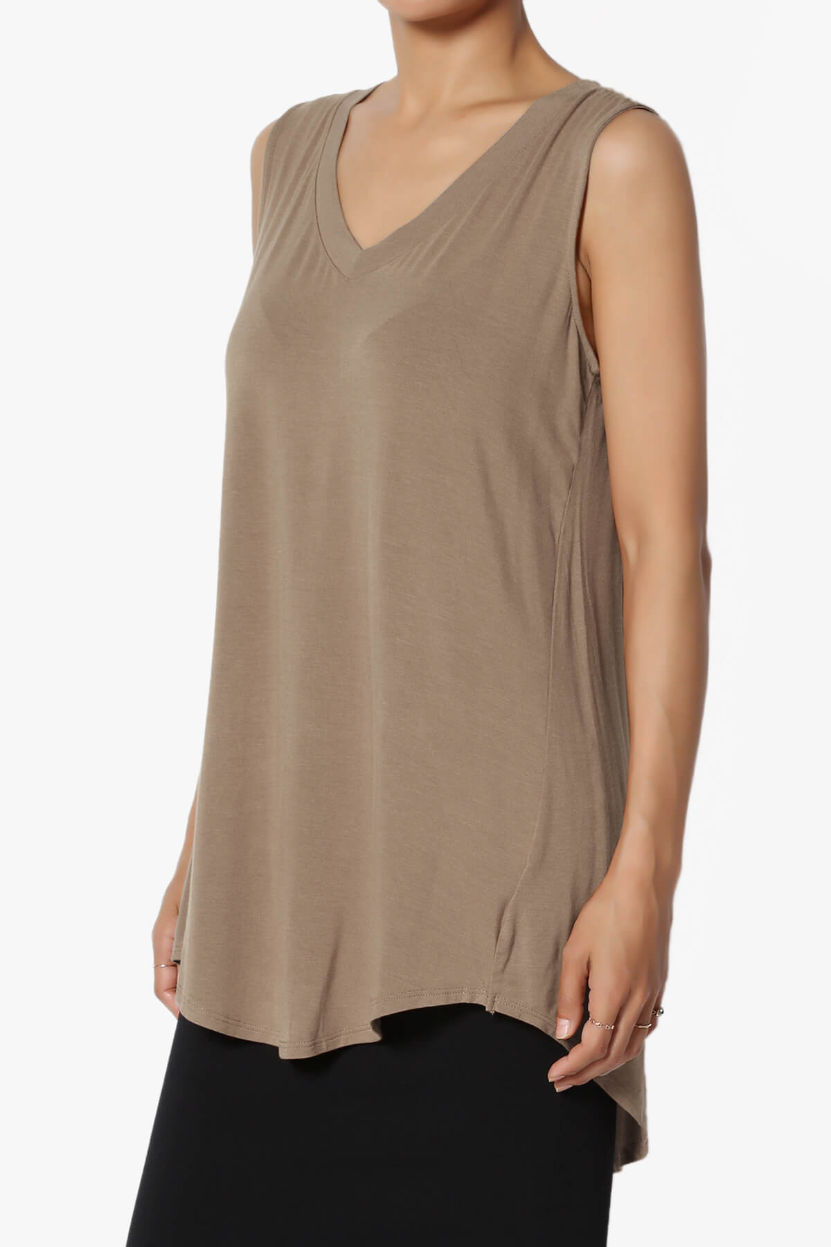 Myles Sleeveless V-Neck Luxe Jersey Top MOCHA_3