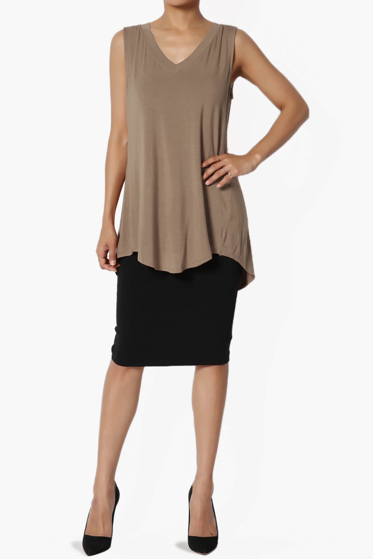 Myles Sleeveless V-Neck Luxe Jersey Top MOCHA_6