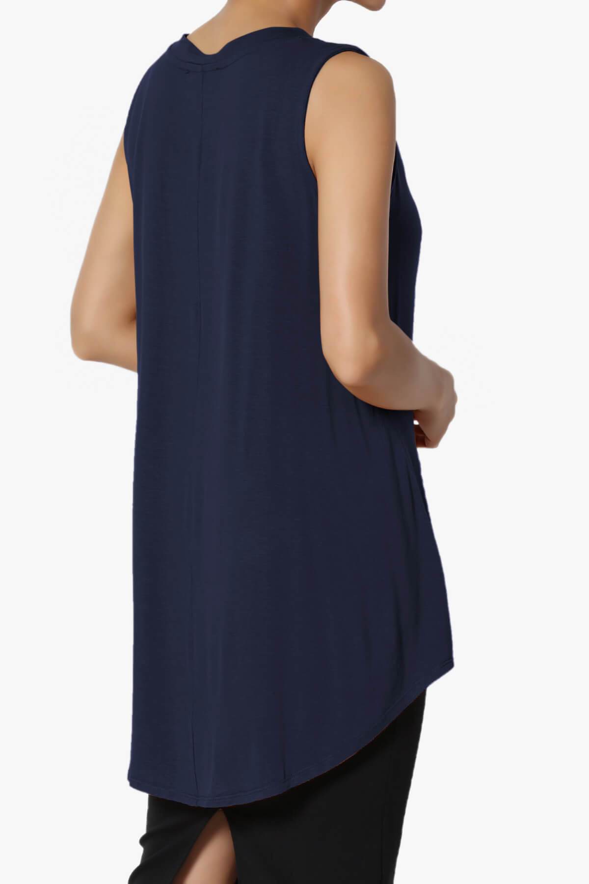 Myles Sleeveless V-Neck Luxe Jersey Top NAVY_4