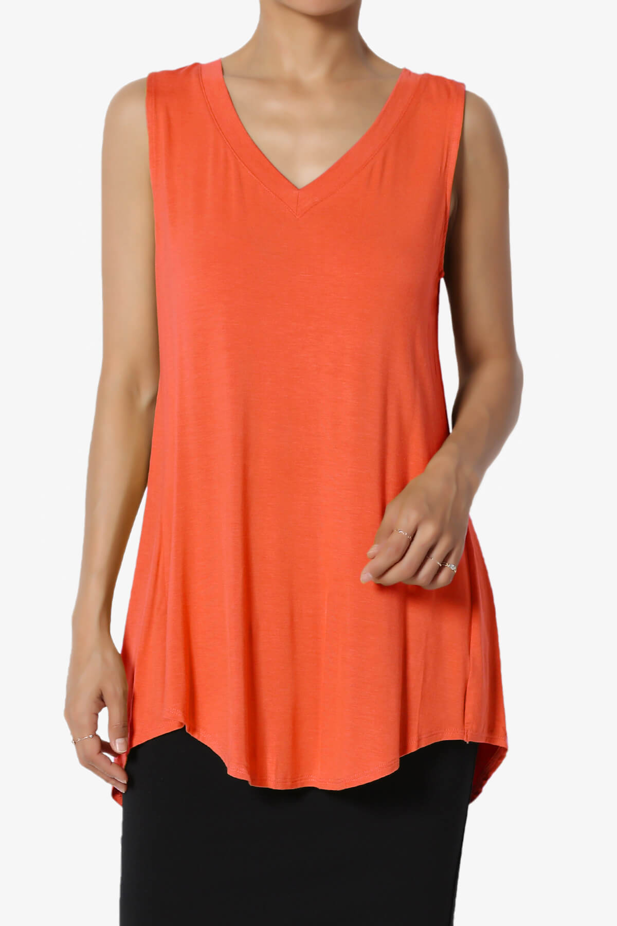 Myles Sleeveless V-Neck Luxe Jersey Top ORANGE_1