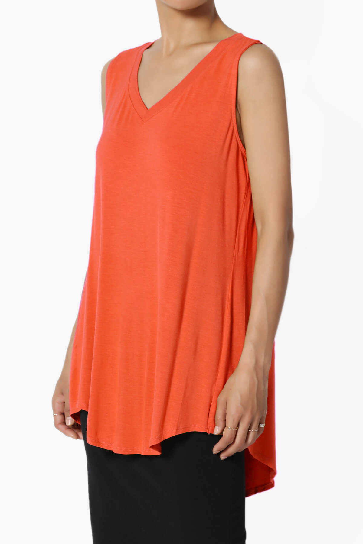 Myles Sleeveless V-Neck Luxe Jersey Top ORANGE_3