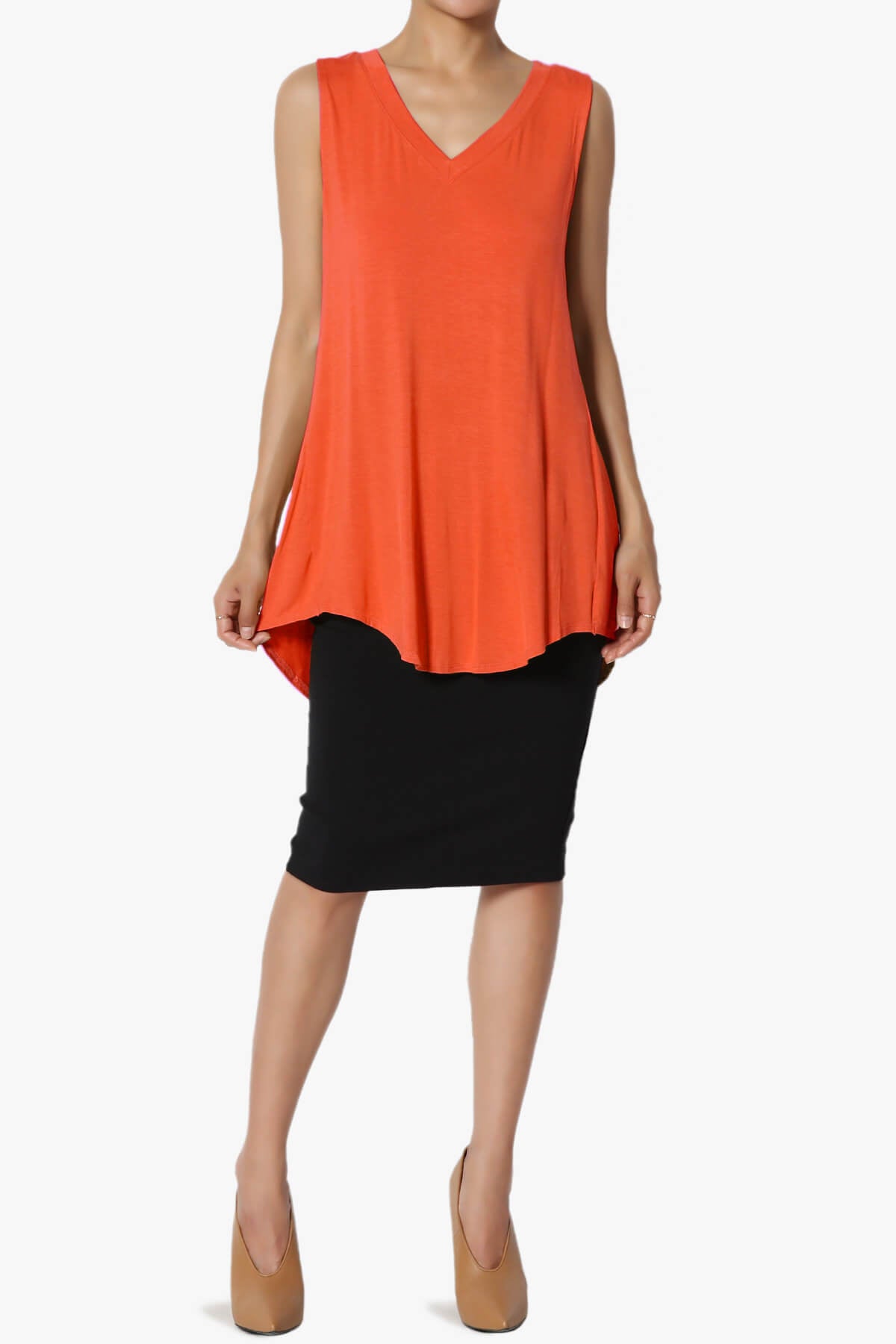 Myles Sleeveless V-Neck Luxe Jersey Top ORANGE_6
