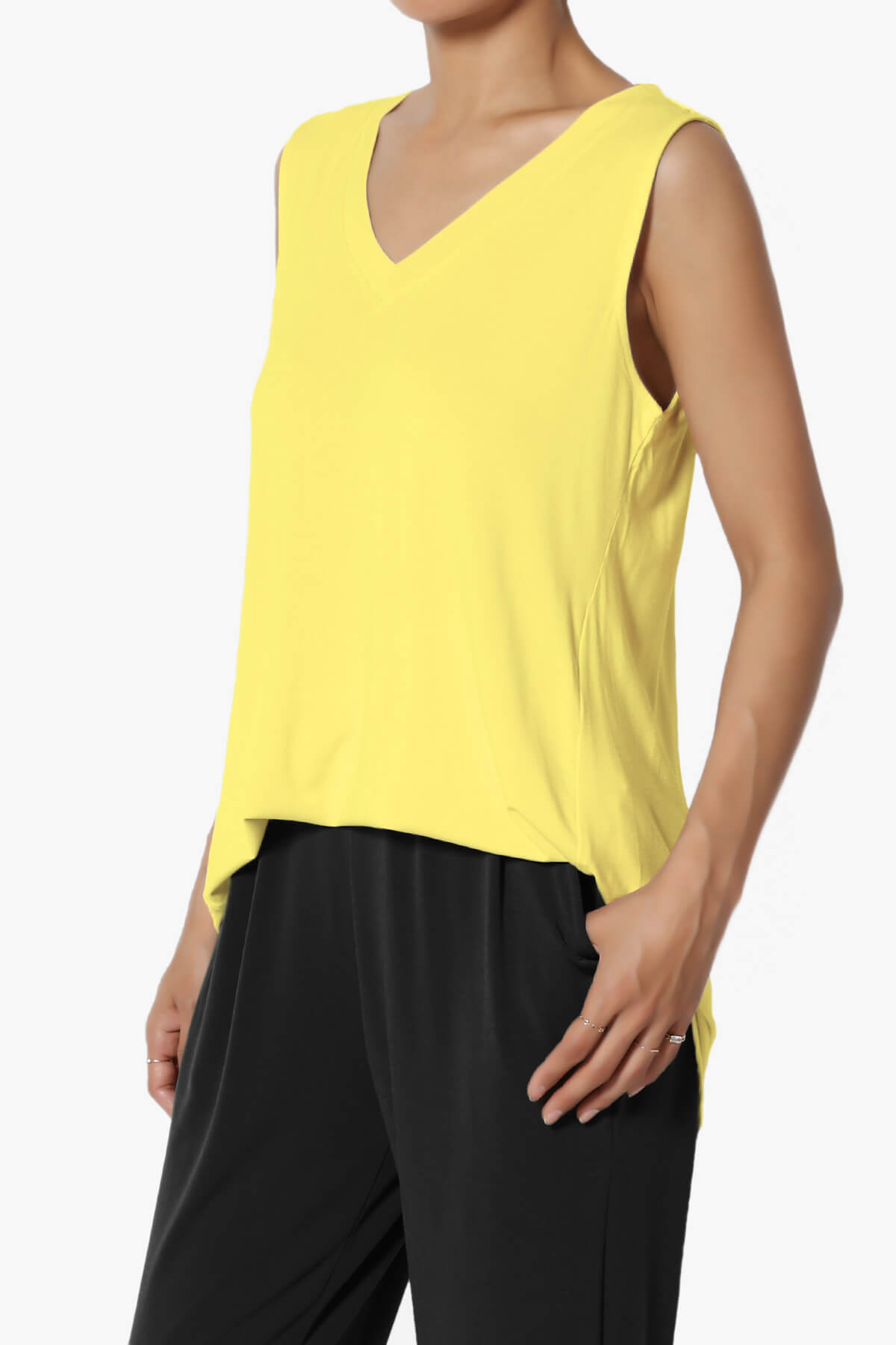 Myles Sleeveless V-Neck Luxe Jersey Top YELLOW_3