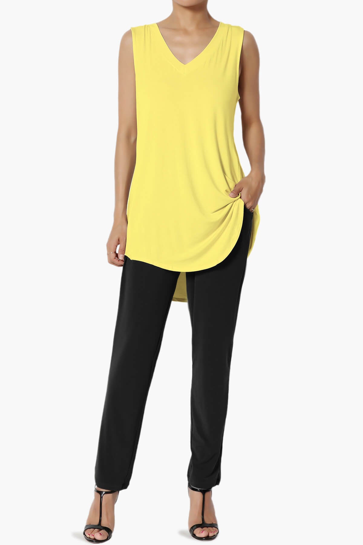 Myles Sleeveless V-Neck Luxe Jersey Top YELLOW_6