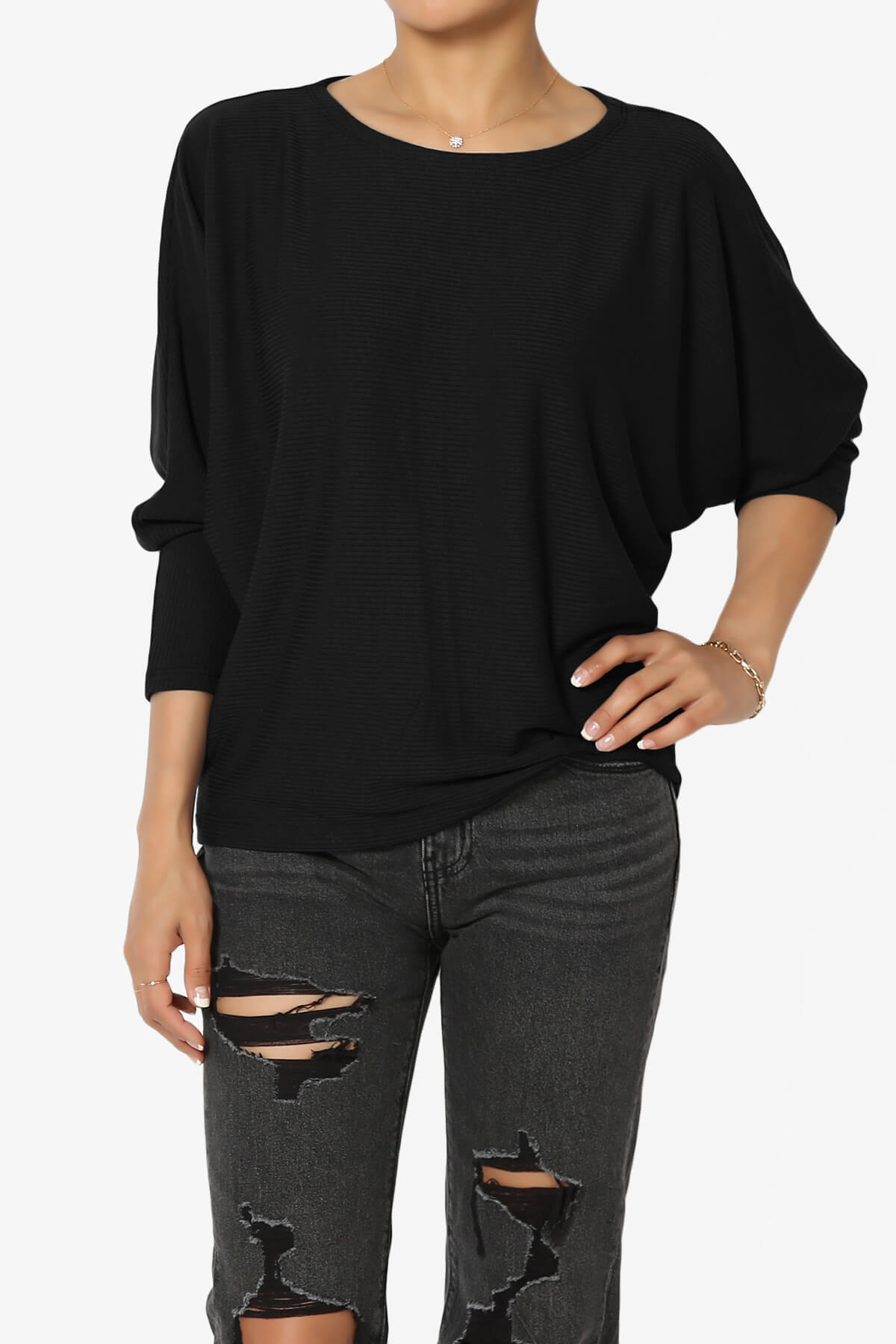 Pepper Dolman Sleeve Ribbed Top BLACK_1