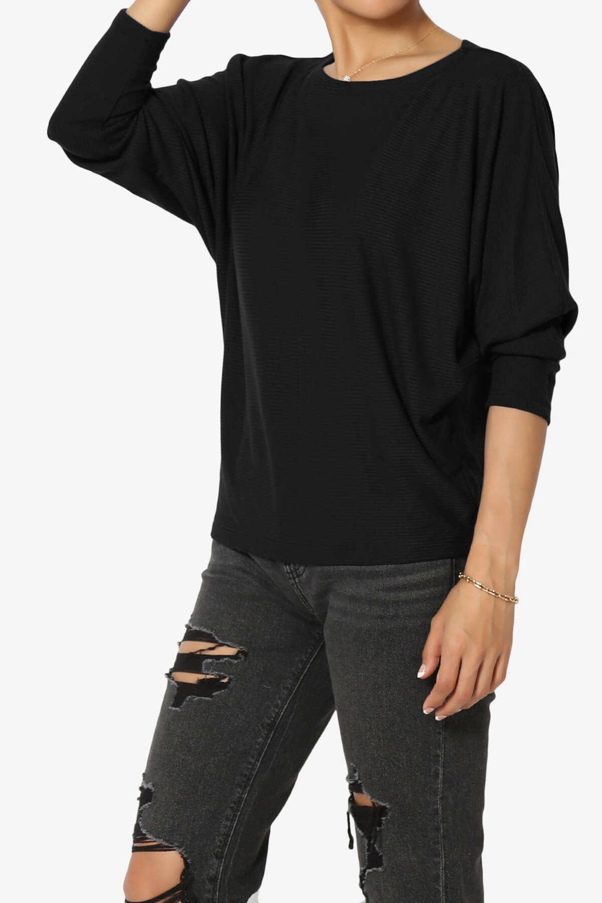 Pepper Dolman Sleeve Ribbed Top BLACK_3