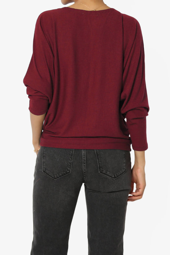 Pepper Dolman Sleeve Ribbed Top BURGUNDY_2