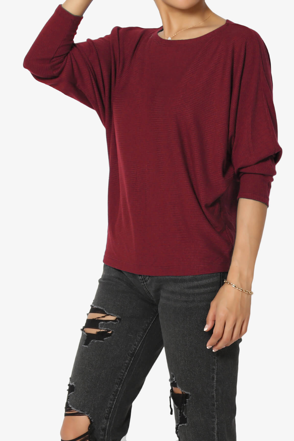 Pepper Dolman Sleeve Ribbed Top BURGUNDY_3