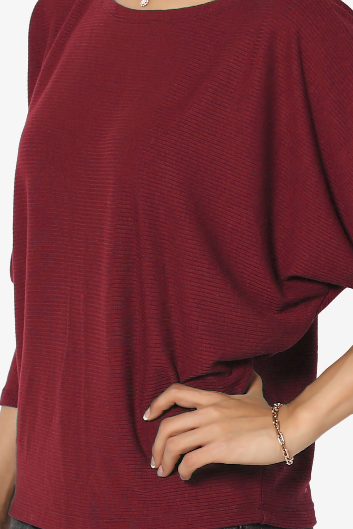 Pepper Dolman Sleeve Ribbed Top BURGUNDY_5