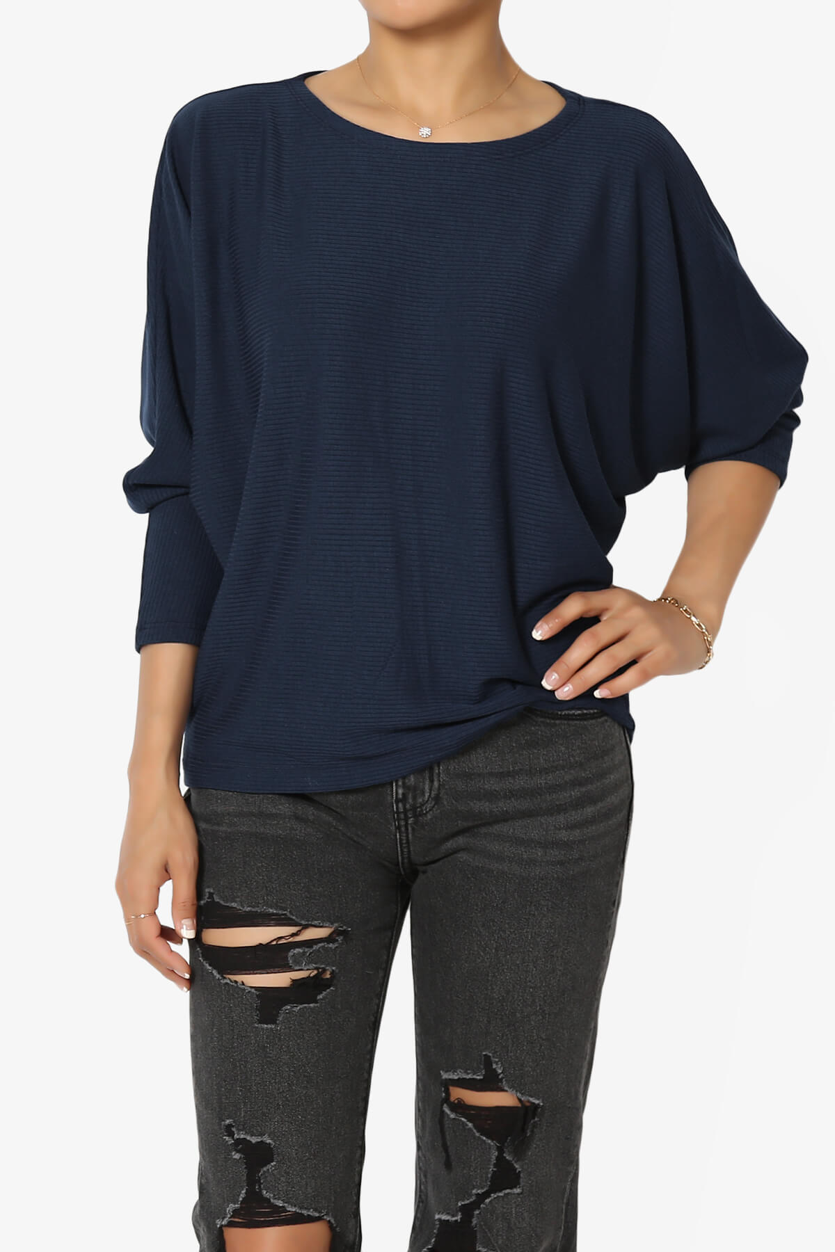 Pepper Dolman Sleeve Ribbed Top DARK NAVY_1