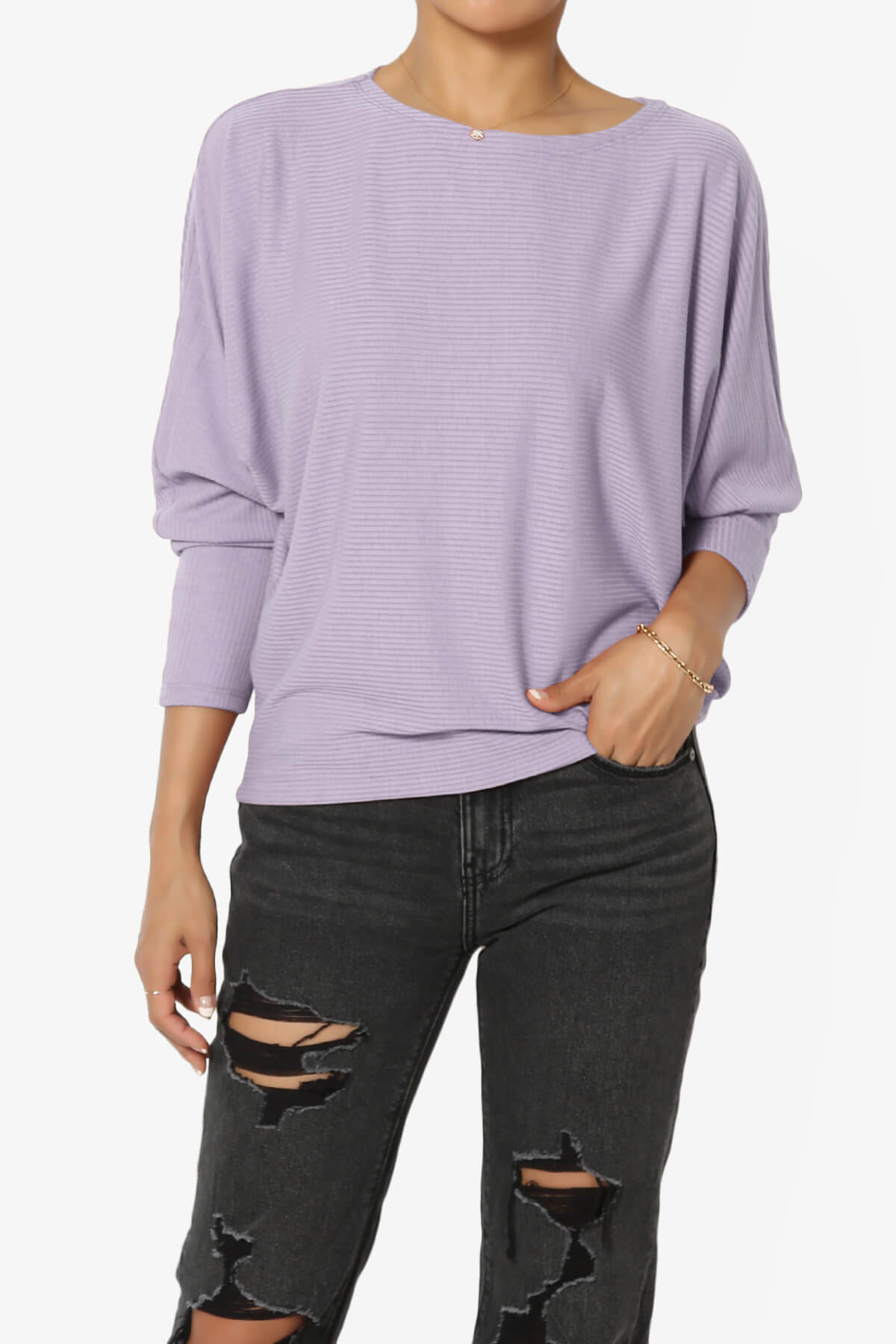 Pepper Dolman Sleeve Ribbed Top LAVENDER_1