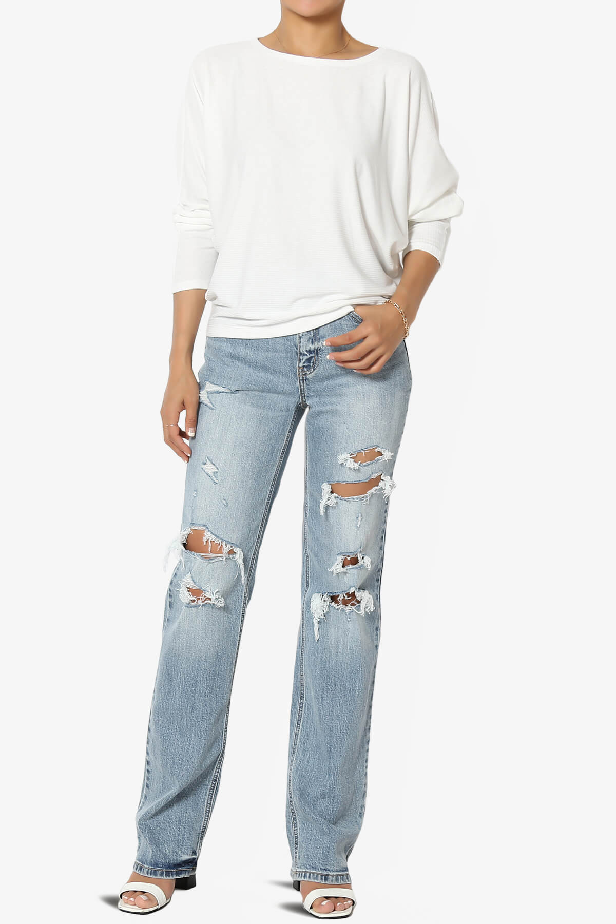 Pepper Dolman Sleeve Ribbed Top OFF WHITE_6