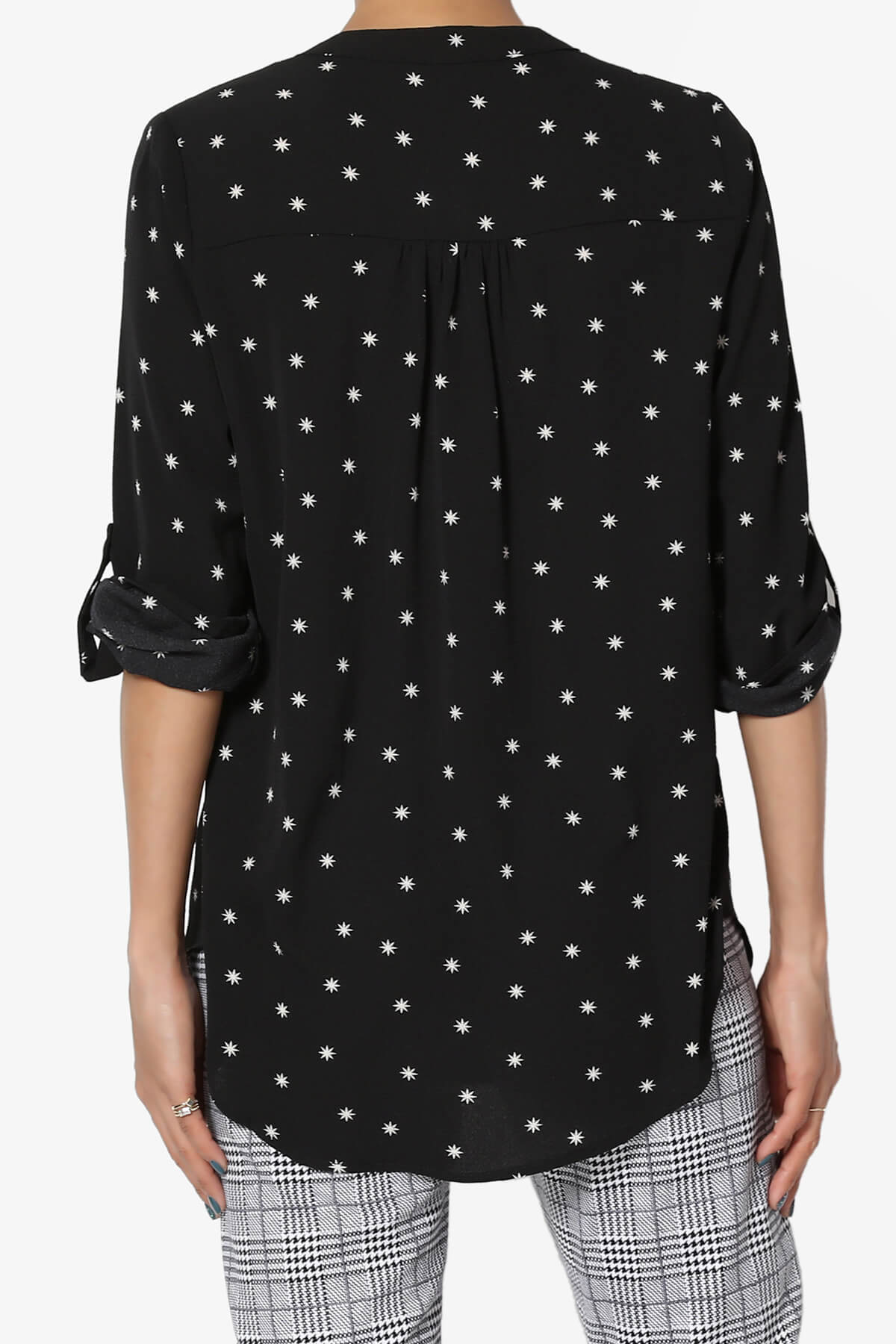 Victoria Snowflake Split Neck Blouse BLACK_2