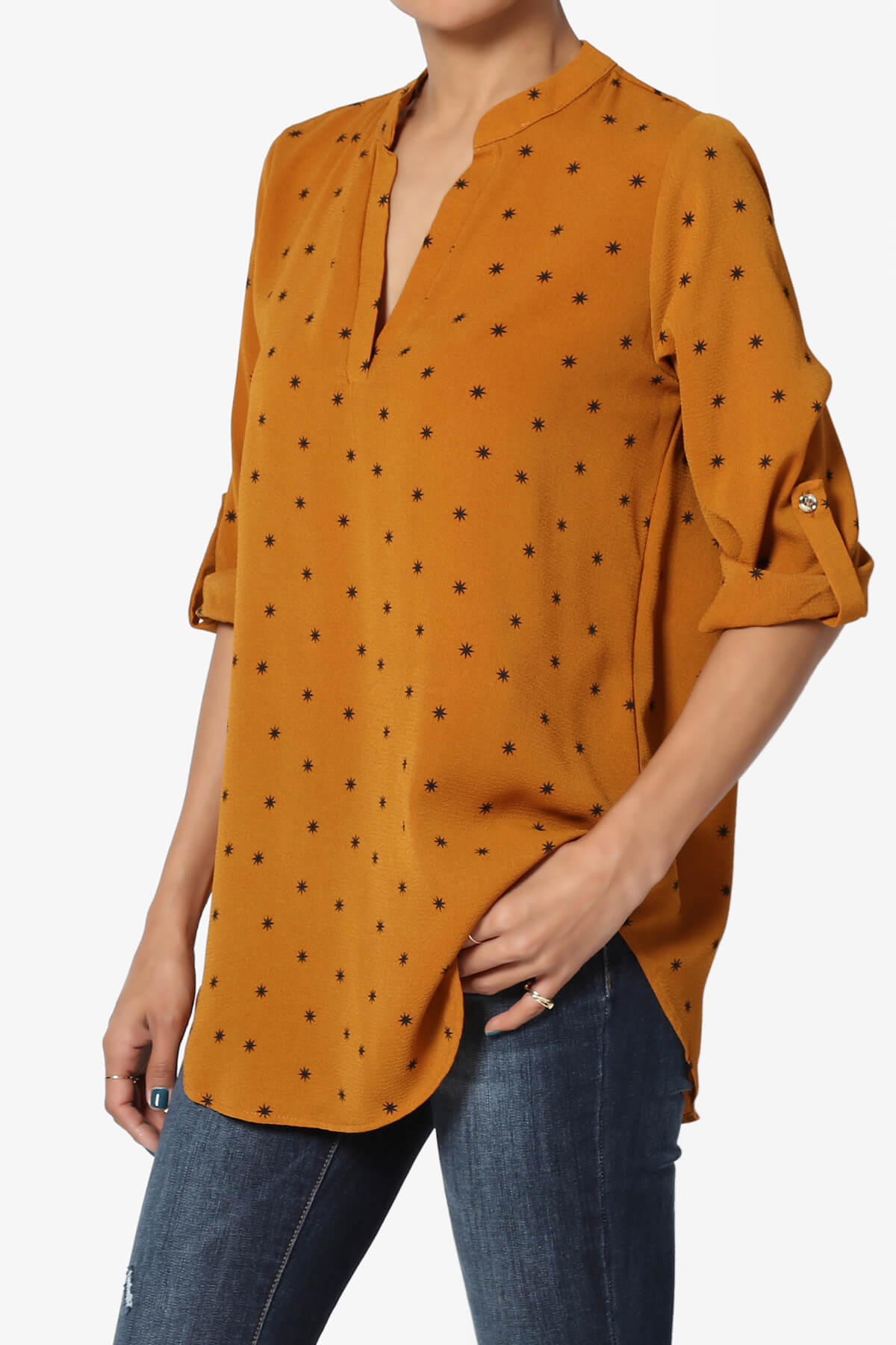 Victoria Snowflake Split Neck Blouse MUSTARD_3