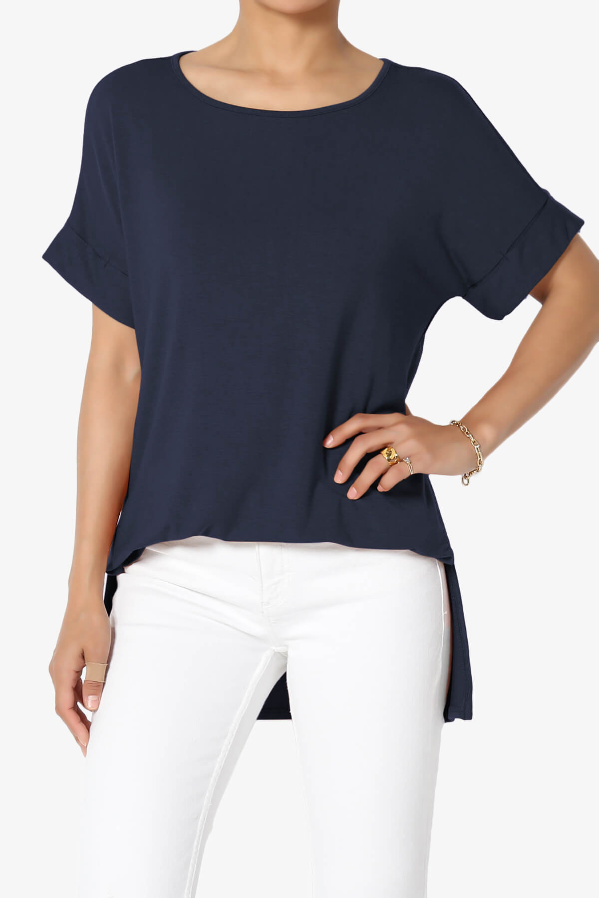 Poloma Modal Jersey Boat Neck Top NAVY_1