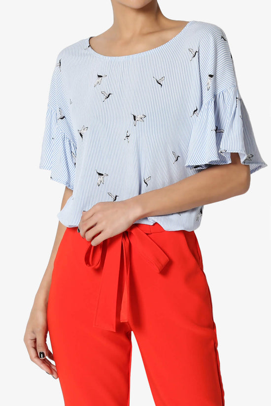 Zuma Striped Ruffle Sleeve Top BLUE_1