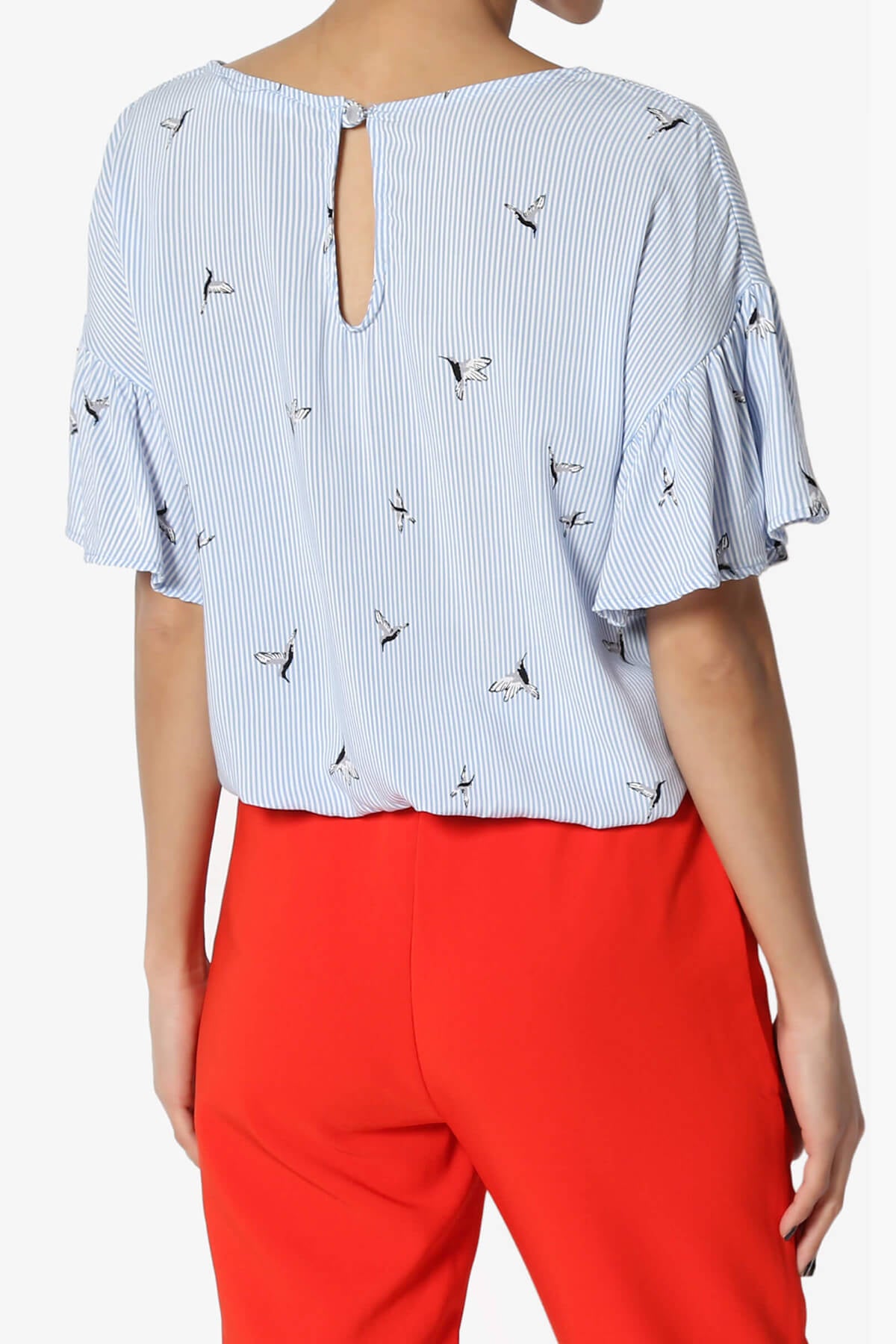 Zuma Striped Ruffle Sleeve Top BLUE_2