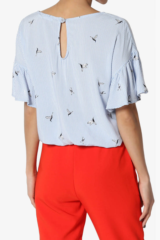 Zuma Striped Ruffle Sleeve Top BLUE_2