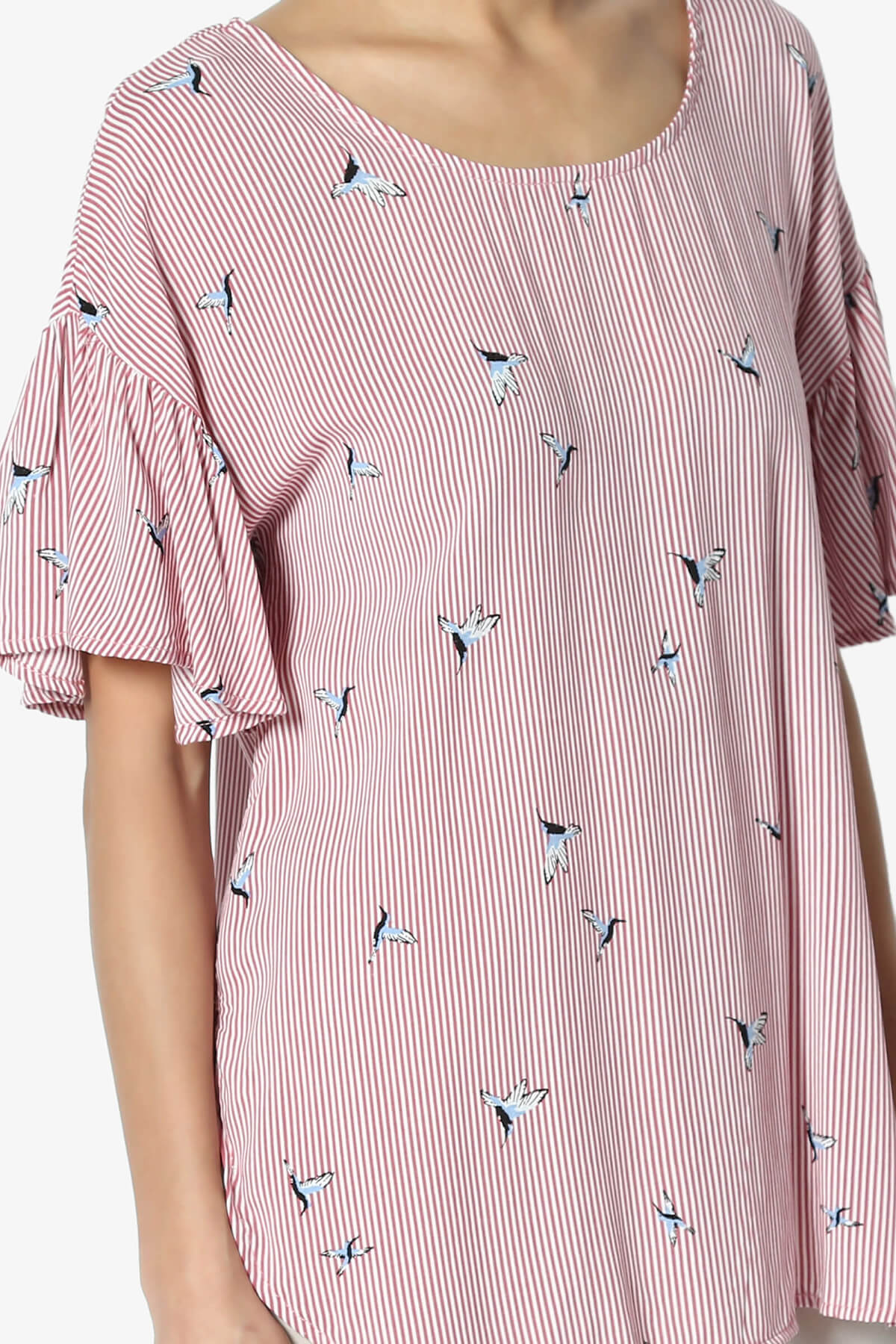 Zuma Striped Ruffle Sleeve Top RED_5