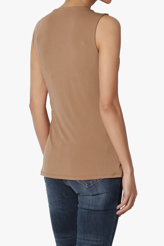 Qutie Knot Front Tank Top DEEP CAMEL_4