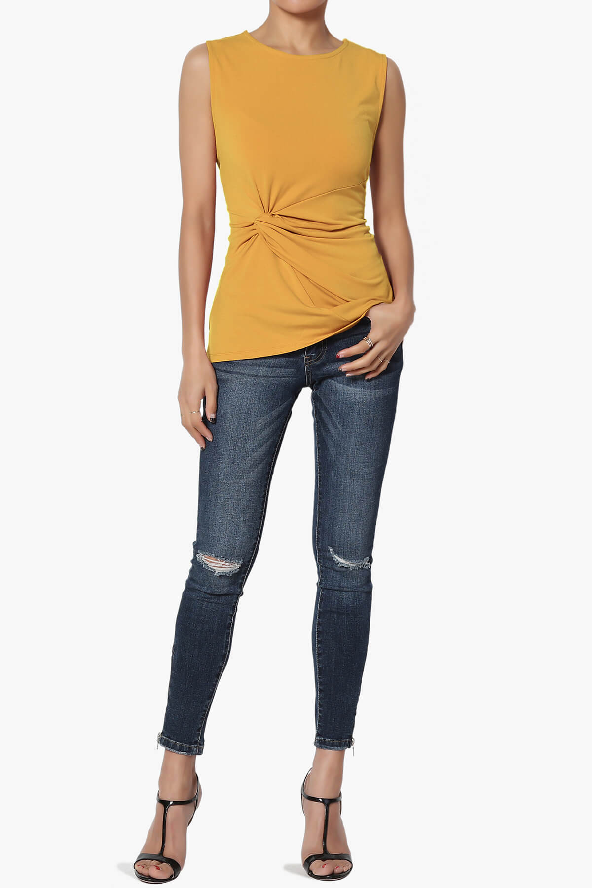 Qutie Knot Front Tank Top GOLDEN MUSTARD_6