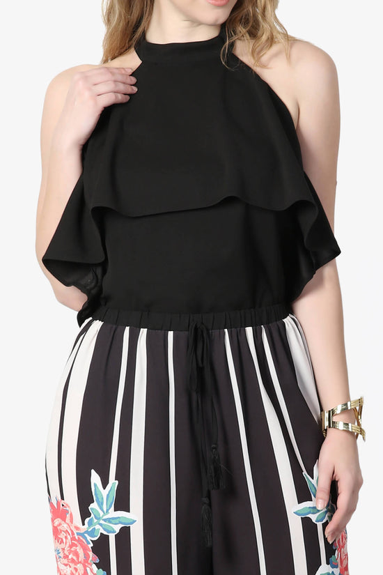 Raquel Ruffle Halter Bodysuit Top BLACK_1