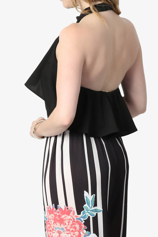 Raquel Ruffle Halter Bodysuit Top BLACK_4