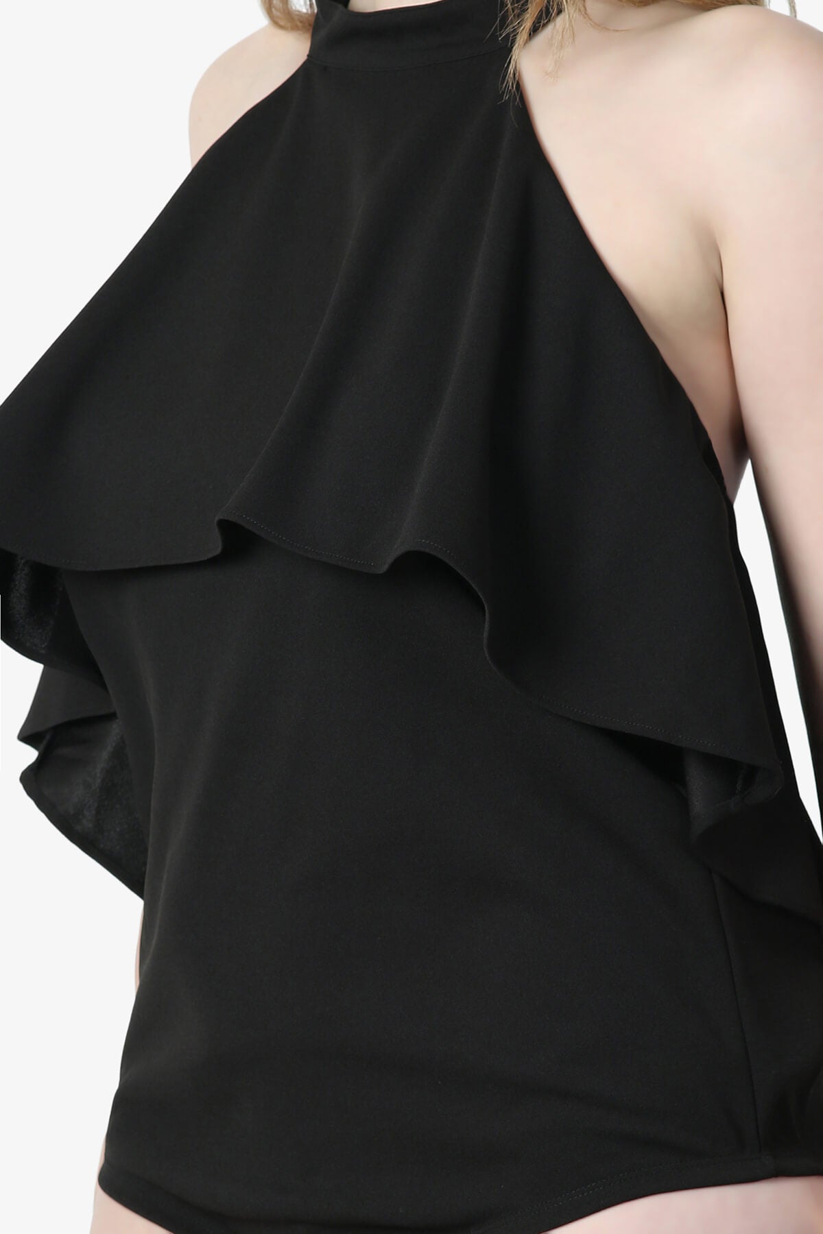 Raquel Ruffle Halter Bodysuit Top BLACK_5