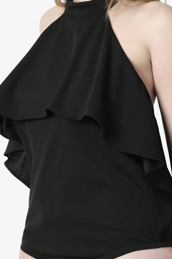 Raquel Ruffle Halter Bodysuit Top BLACK_5