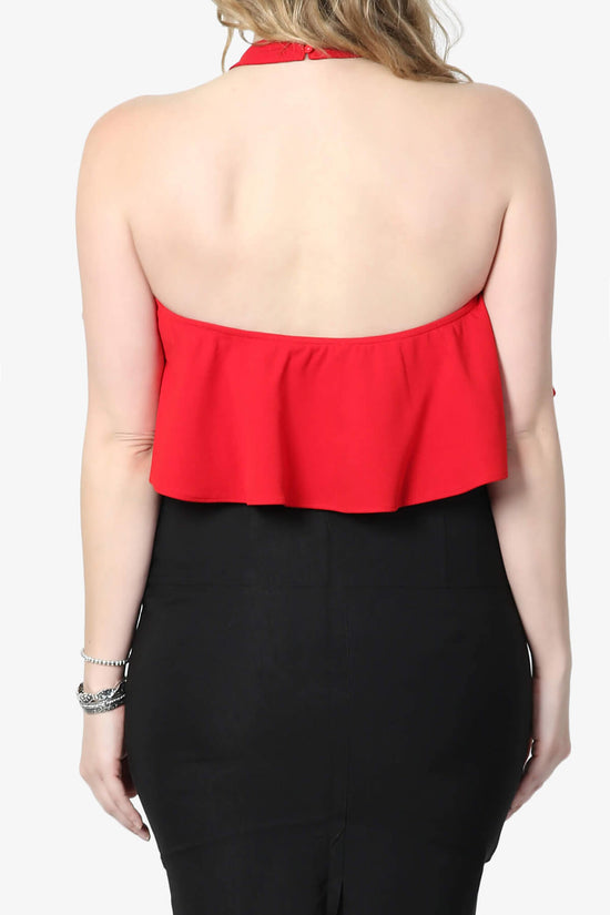 Raquel Ruffle Halter Bodysuit Top RED_2