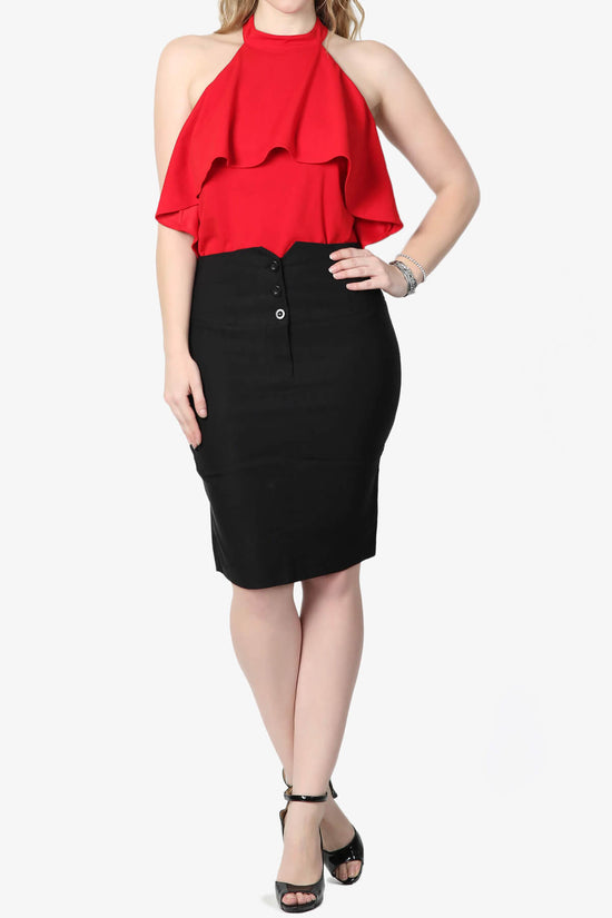 Raquel Ruffle Halter Bodysuit Top RED_6