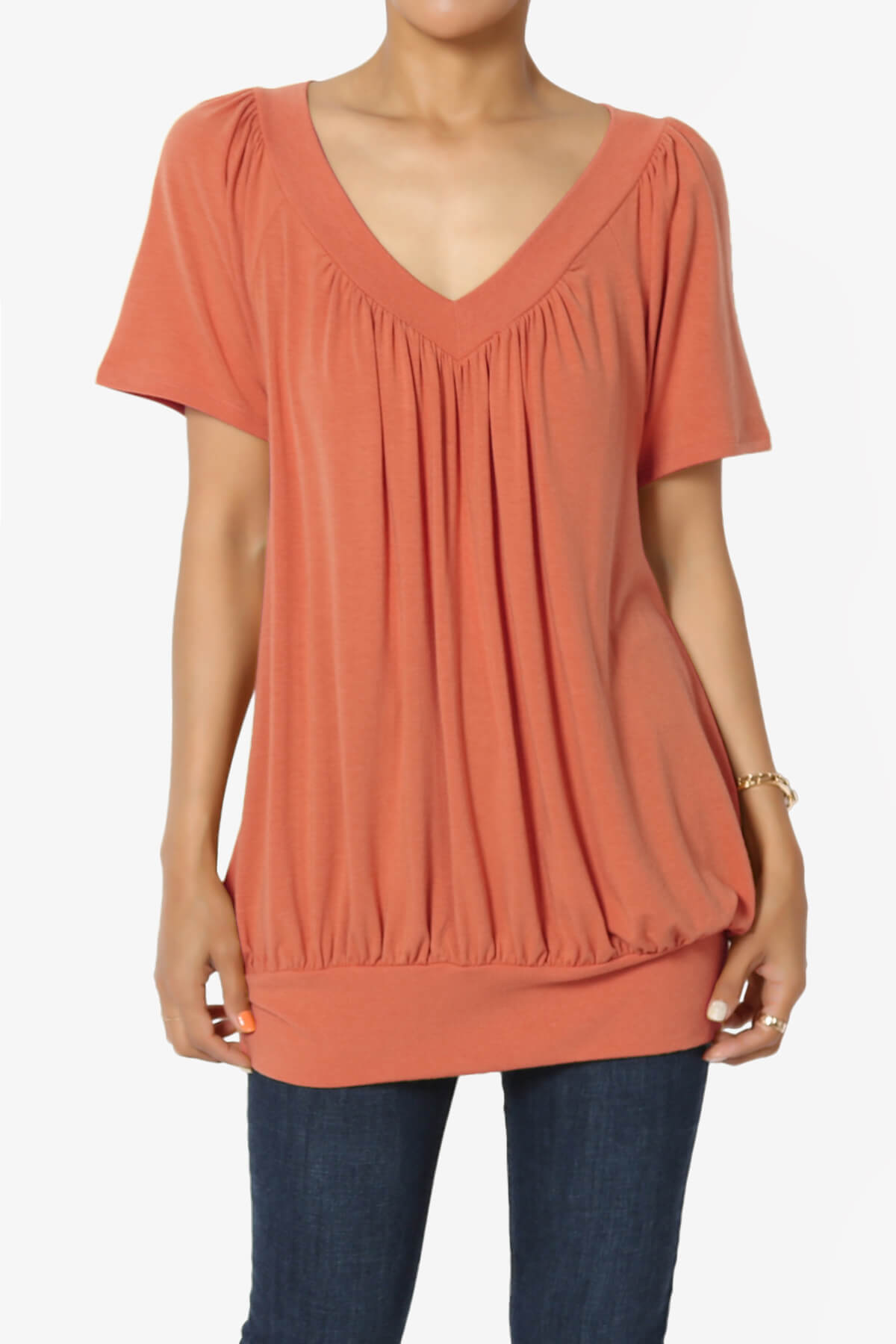 Rezume Shirred V-Neck Blouson Top ASH COPPER_1