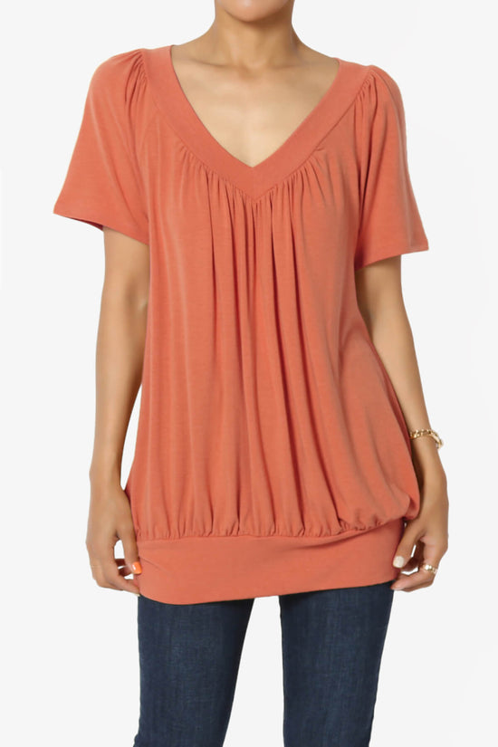 Rezume Shirred V-Neck Blouson Top ASH COPPER_1