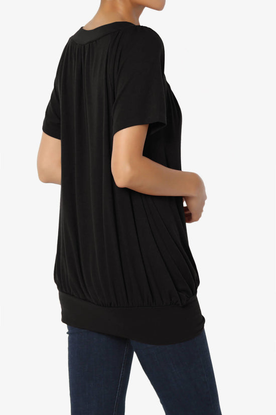 Rezume Shirred V-Neck Blouson Top BLACK_4
