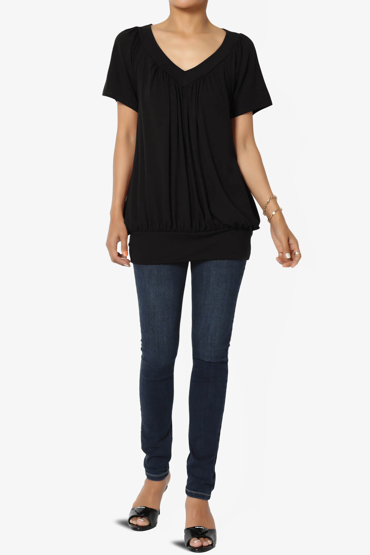 Rezume Shirred V-Neck Blouson Top BLACK_6