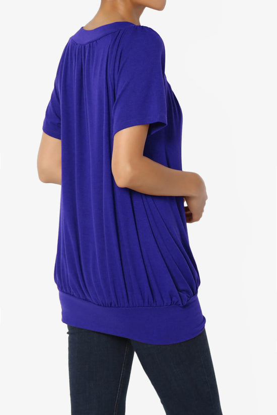 Rezume Shirred V-Neck Blouson Top BRIGHT BLUE_4