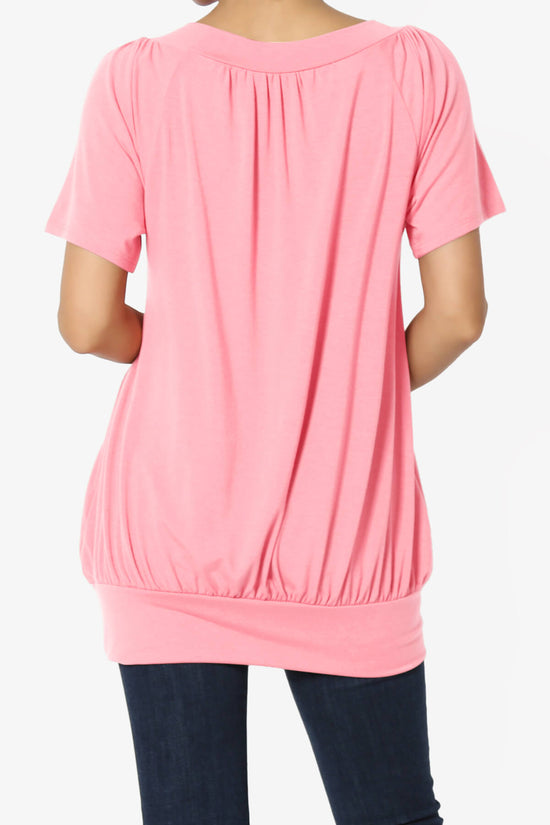 Rezume Shirred V-Neck Blouson Top BRIGHT PINK_2