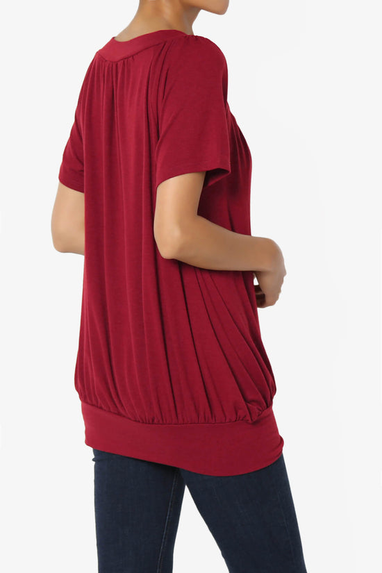Rezume Shirred V-Neck Blouson Top BURGUNDY_4