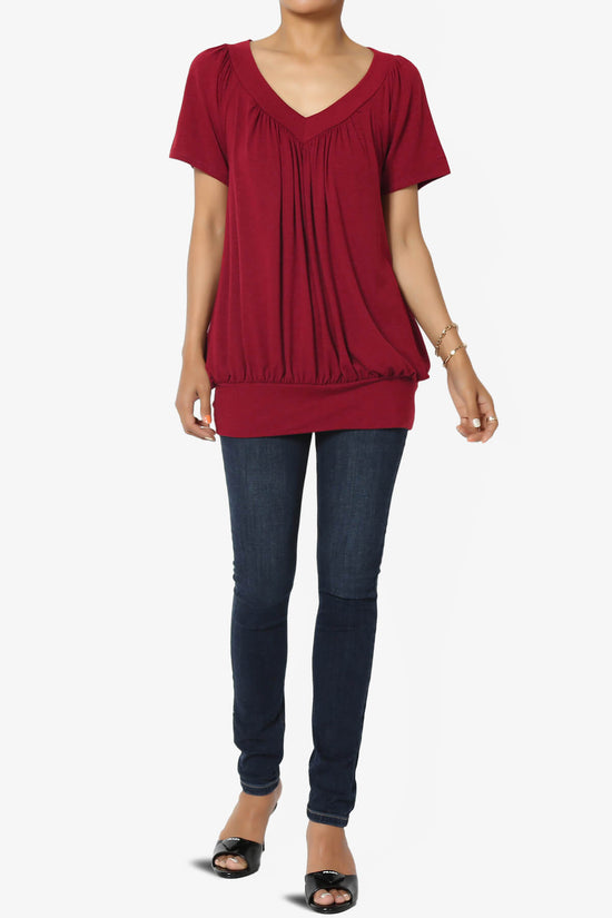 Rezume Shirred V-Neck Blouson Top BURGUNDY_6