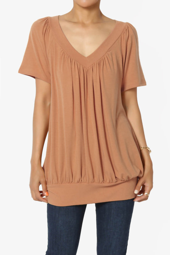 Rezume Shirred V-Neck Blouson Top BUTTER ORANGE_1