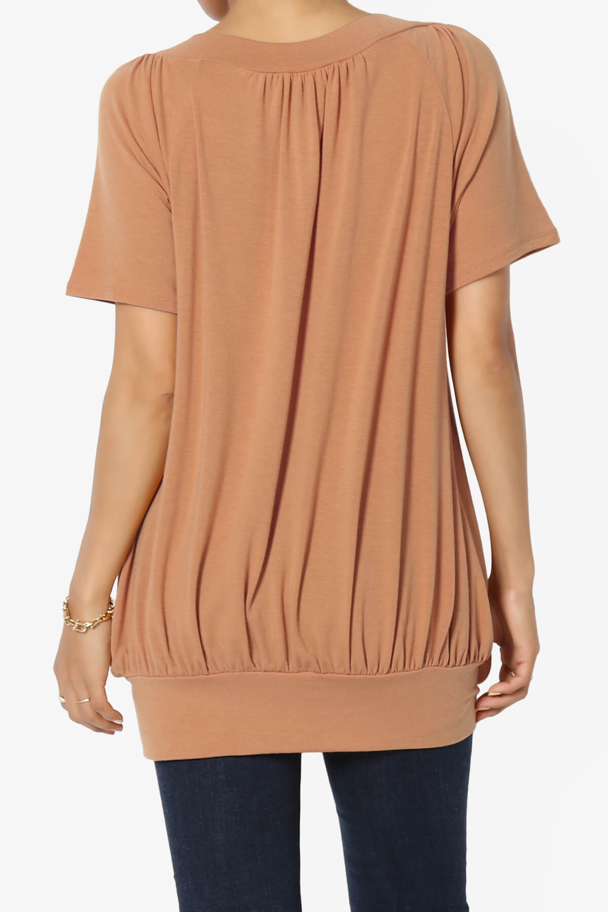 Rezume Shirred V-Neck Blouson Top BUTTER ORANGE_2